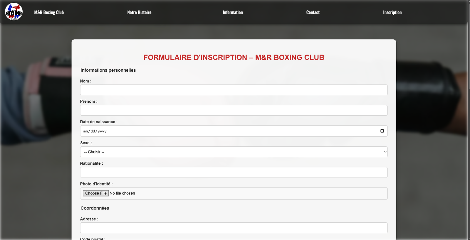 Formulaire d'inscription